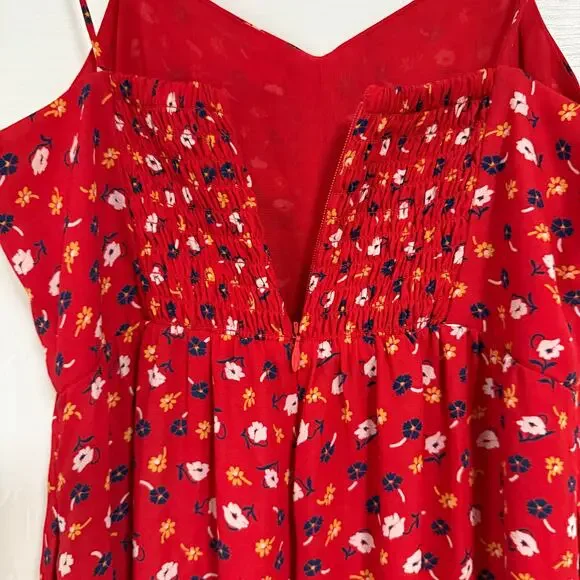 Madewell Women's Red Floral Smocked Wide Leg with Pockets Jumpsuit Size 00 - Picture 13 of 16